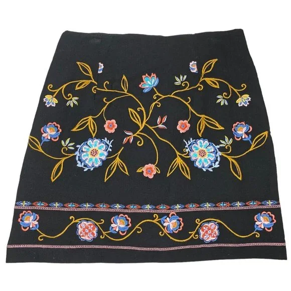 Ann Taylor Loft Skirt Womens 6 Black Floral Embroidered Mini Boho Straight NWT - Picture 1 of 8
